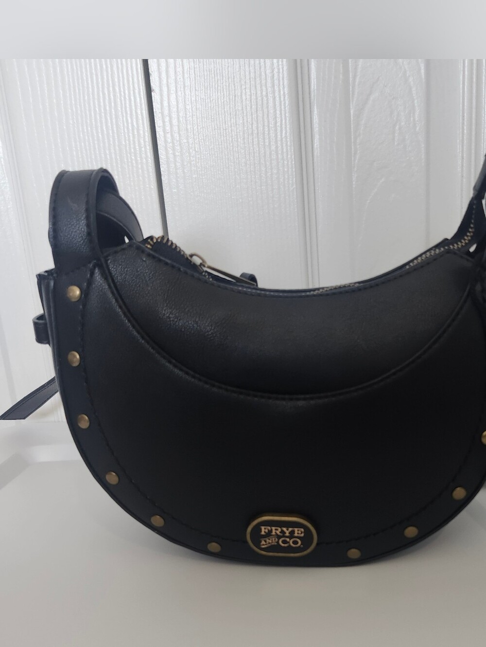 Frye & Co Blake Black Faux Leather Saddle Crossbody Bag